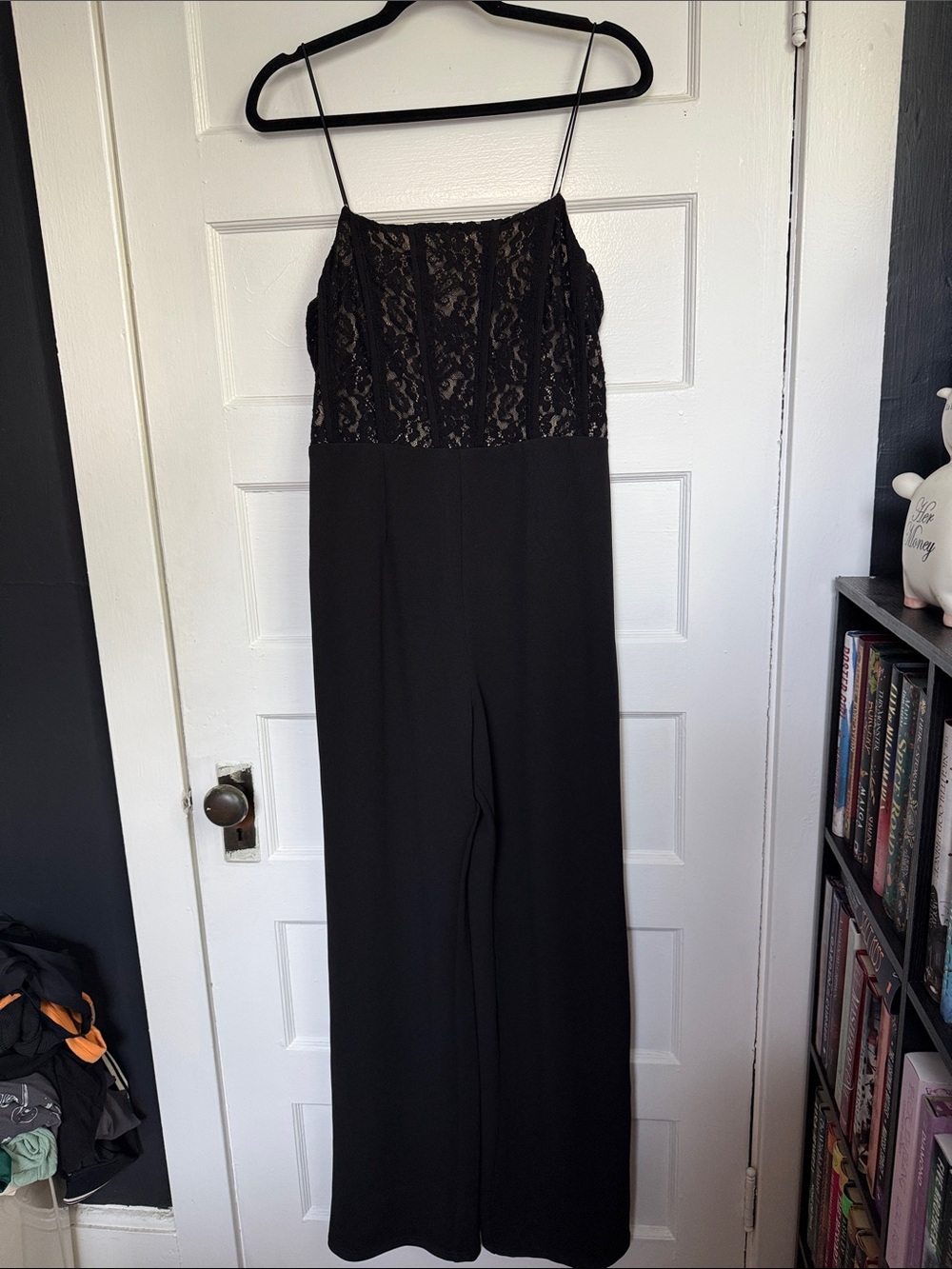 Lulu's Black Lace Bodice jumpsuit with Nude Lining - Picture 1 of 9